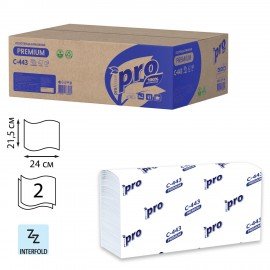 Полотенца бумажные 190 шт, PROtissue (H2) PREMIUM, 2-сл, белые, КОМПЛЕКТ 21 пач, 24х21,5,Z-слож,С443