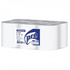 Полотенца бумажные с центральной вытяжкой 150м,PROtissue (M1) PREMIUM,2-сл,белые,КОМПЛЕКТ 6 рул,С224