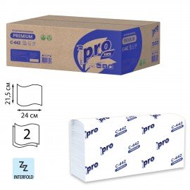 Полотенца бумажные 200 шт, PROtissue (H2) PREMIUM, 2-сл. белые, КОМПЛЕКТ 21 пач, 24х21,5,Z-слож,С442