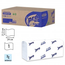 Полотенца бумажные 200 шт, PROtissue (H2) PREMIUM, 1-сл, белые, КОМПЛЕКТ 28 пач,24х21,5, Z-слож,С446