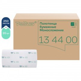 Полотенца бум. 250шт, Tellus/TORK (H3) Баланс, КОМПЛЕКТ 20 пач, 23х20,6см, V-сложение,134400