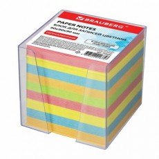 Блок для записей BRAUBERG в подставке прозрачной, куб 9х9х9 см, цветной, 122225