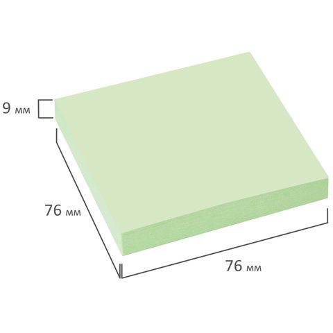 Блок самоклеящийся (стикеры) BRAUBERG, ПАСТЕЛЬНЫЙ, 76х76 мм, 100 листов, зеленый, 122696