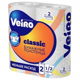 Полотенца бумажные бытовые, спайка 2 шт., 2-х слойные (2х12,5 м), VEIRO (Вейро), белые, 5п22