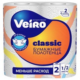 Полотенца бумажные бытовые, спайка 2 шт., 2-х слойные (2х12,5 м), VEIRO (Вейро), белые, 5п22