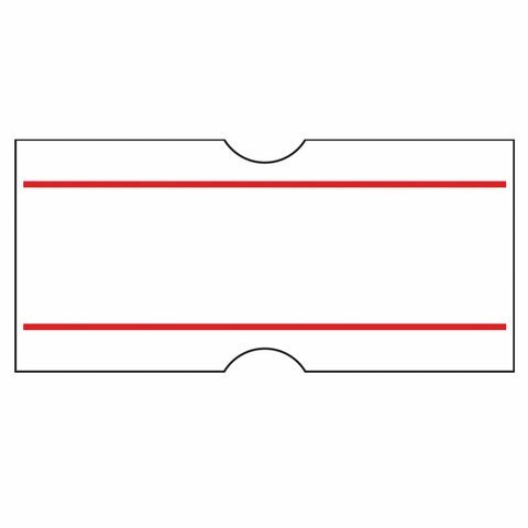 Этикет-лента 21х12 мм, прямоугольная, белая с красной полосой, комплект 5 рулонов по 600 шт., BRAUBERG, 123568