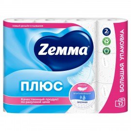 Бумага туалетная 2-х слойная, 12 рулонов (12х23 м), белая, ZEWA Plus, 144090