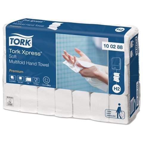 Полотенца бумажные 110 штук, TORK (Система H2) Premium, КОМПЛЕКТ 21 штука, 2-слойные, белые, 21х34, Interfold, 100288