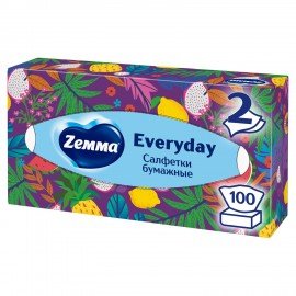 Салфетки косметические 100 штук в картонном боксе, 2-слойные, ZEWA Everyday, 24516, 6286