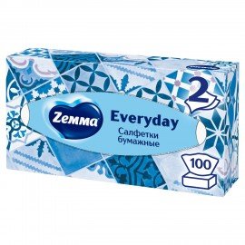 Салфетки косметические 100 штук в картонном боксе, 2-слойные, ZEWA Everyday, 24516, 6286