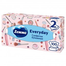 Салфетки косметические 100 штук в картонном боксе, 2-слойные, ZEWA Everyday, 24516, 6286