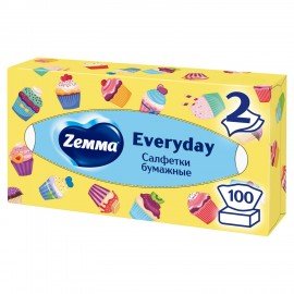 Салфетки косметические 100 штук в картонном боксе, 2-слойные, ZEWA Everyday, 24516, 6286