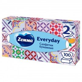 Салфетки косметические 100 штук в картонном боксе, 2-слойные, ZEWA Everyday, 24516, 6286