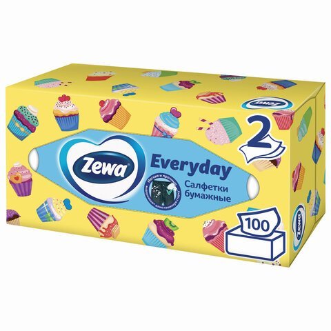 Салфетки косметические 100 штук в картонном боксе, 2-слойные, ZEWA Everyday, 24516, 6286