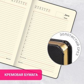 Ежедневник недатированный МАЛЫЙ ФОРМАТ А6, 100х150 мм, BRAUBERG "Iguana", кожзам, 160 л., черный, 125104