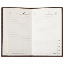 Телефонная книжка МАЛЫЙ ФОРМАТ (80х130 мм) А7, BRAUBERG "Cayman", под крокодиловую кожу, 56 л., вырубной алфавит, коричневая, 125135