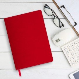 Блокнот БОЛЬШОЙ ФОРМАТ (200х252 мм) В5, BRAUBERG "Income", кожзам, 128 л., клетка, красный, 125205