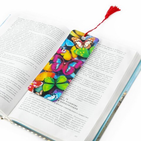 Закладка для книг 3D, BRAUBERG, объемная c движением "Бабочки", с декоративным шнурком-завязкой, 125748