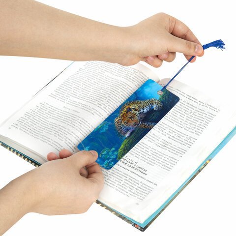 Закладка для книг 3D, BRAUBERG, объемная, "Леопард", с декоративным шнурком-завязкой, 125766