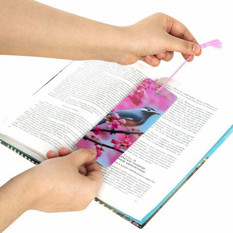 Закладка для книг 3D, BRAUBERG, объемная, "Птичка на ветке", с декоративным шнурком-завязкой, 125773
