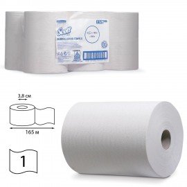 Полотенца бумажные рулонные KIMBERLY-CLARK Scott, КОМПЛЕКТ 6 шт., Slimroll, 165 м, белые, диспенсеры 601536, 601537, 6657