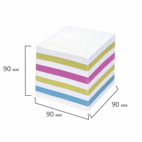 Блок для записей STAFF непроклеенный, куб 9х9х9 см, цветной, чередование с белым, 126367