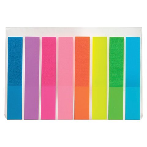 Закладки клейкие неоновые BRAUBERG, 45х8 мм, 160 штук (8 цветов х 20 листов), на пластиковом основании, 126699