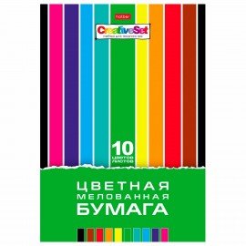 Цветная бумага А4 мелованная, 10 листов 10 цветов, в папке, HATBER "Creative", 195х280 мм, 10Бц4м 05930, N050842