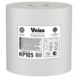 Полотенца бумажные с центральной вытяжкой 300 м, VEIRO (Система M2) BASIC, 1-слойные, цвет натуральный, КОМПЛЕКТ 6 рулонов, KP105