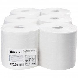 Полотенца бумажные с центральной вытяжкой VEIRO (Система M2/C1), комплект 6 шт., Comfort, 180 м, 2-слойные, белые, KP206
