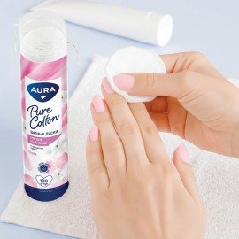 Ватные диски КОМПЛЕКТ 100 шт., AURA, двусторонние, 20711, 13115