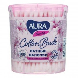 Ватные палочки КОМПЛЕКТ 200 шт., AURA, пластиковый стакан, 20803, 13144