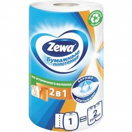 Полотенце бумажное бытовое 2-х слойное, 1 рулон (1х30 м), белое, ZEWA "2 в 1", 144111