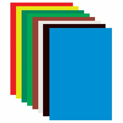 Картон цветной А4 немелованный (матовый), 16 листов 8 цветов, ПИФАГОР, 200х283 мм, 128010