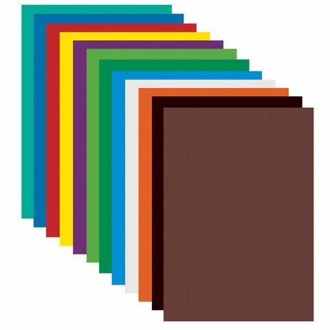 Картон цветной А4 немелованный (матовый), 12 листов 12 цветов, ПИФАГОР, 200х283 мм, 128011