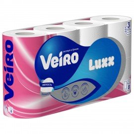 Бумага туалетная бытовая, спайка 8 шт., 3-х слойная (8х17 м), VEIRO Luxoria, белая, 5с38