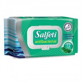 Салфетки влажные, 72 шт., SALFETI "Antibacterial", антибактериальные, крышка-клапан, 48397