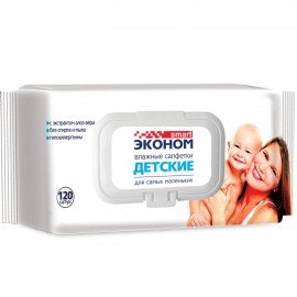 Салфетки влажные КОМПЛЕКТ 120 шт., для детей, SMART ЭКОНОМ, с экстрактом алоэ вера, 30108