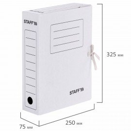 Папка архивная с завязками А4 (325х250 мм), 75 мм, до 700 листов, микрогофрокартон, БЕЛАЯ, STAFF, 128869