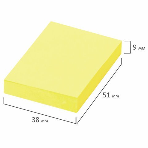 Блок самоклеящийся (стикеры) STAFF, НЕОНОВЫЙ, 38х51 мм, 90 листов, КОМПЛЕКТ 2 штуки, желтый, 129345