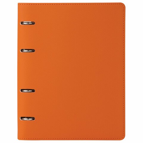 Тетрадь на кольцах А5 (180х220 мм), 120 листов, под кожу, клетка, BRAUBERG "Joy", оранжевый/светло-оранжевый, 129992