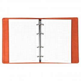 Тетрадь на кольцах А5 (180х220 мм), 120 листов, под кожу, клетка, BRAUBERG "Fusion", синий/оранжевый, 129994