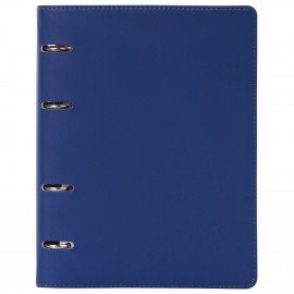 Тетрадь на кольцах А5 (180х220 мм), 120 листов, под кожу, клетка, BRAUBERG "Fusion", синий/оранжевый, 129994