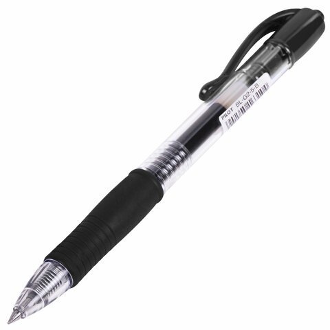 Ручка гелевая автоматическая с грипом PILOT G-2, ЧЕРНАЯ, корпус прозрачный, узел 0,5 мм, линия письма 0,3 мм, BL-G2-5