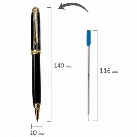 Ручка подарочная шариковая GALANT "Black", корпус черный, золотистые детали, пишущий узел 0,7 мм, синяя, 140405