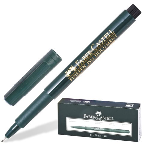 Ручка капиллярная (линер) FABER-CASTELL "Finepen 1511", ЧЕРНАЯ, корпус темно-зеленый, линия 0,4 мм, 151199