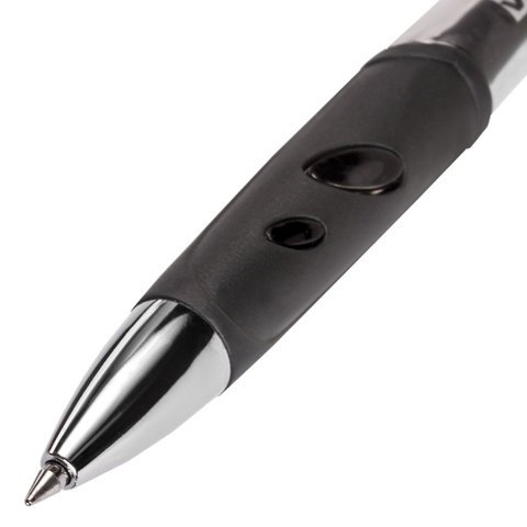 Ручка гелевая автоматическая с грипом BRAUBERG "Officer", ЧЕРНАЯ, корпус тонированный черный, узел 0,5 мм, линия письма 0,35 мм, 141058