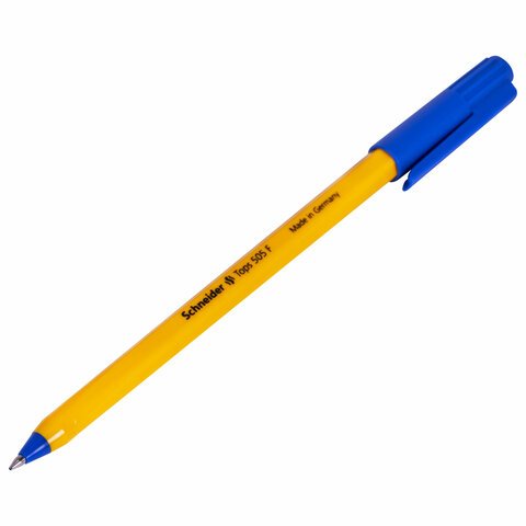 Ручка шариковая SCHNEIDER (Германия) "Tops 505 F", СИНЯЯ, корпус желтый, узел 0,8 мм, линия письма 0,4 мм, 150503