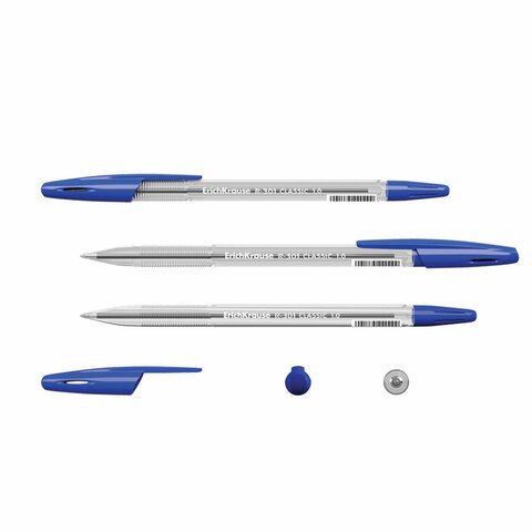 Ручка шариковая ERICH KRAUSE "R-301 Classic", СИНЯЯ, корпус прозрачный, узел 1 мм, линия письма 0,5 мм, 43184