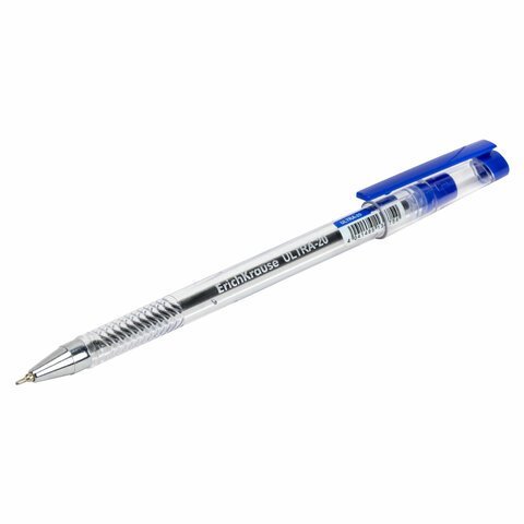 Ручка шариковая масляная ERICH KRAUSE "Ultra-20", СИНЯЯ, корпус прозрачный, узел 0,7 мм, линия письма 0,26 мм, 13875